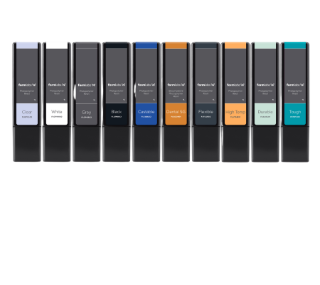 Line up of Formlabs resin cartridges